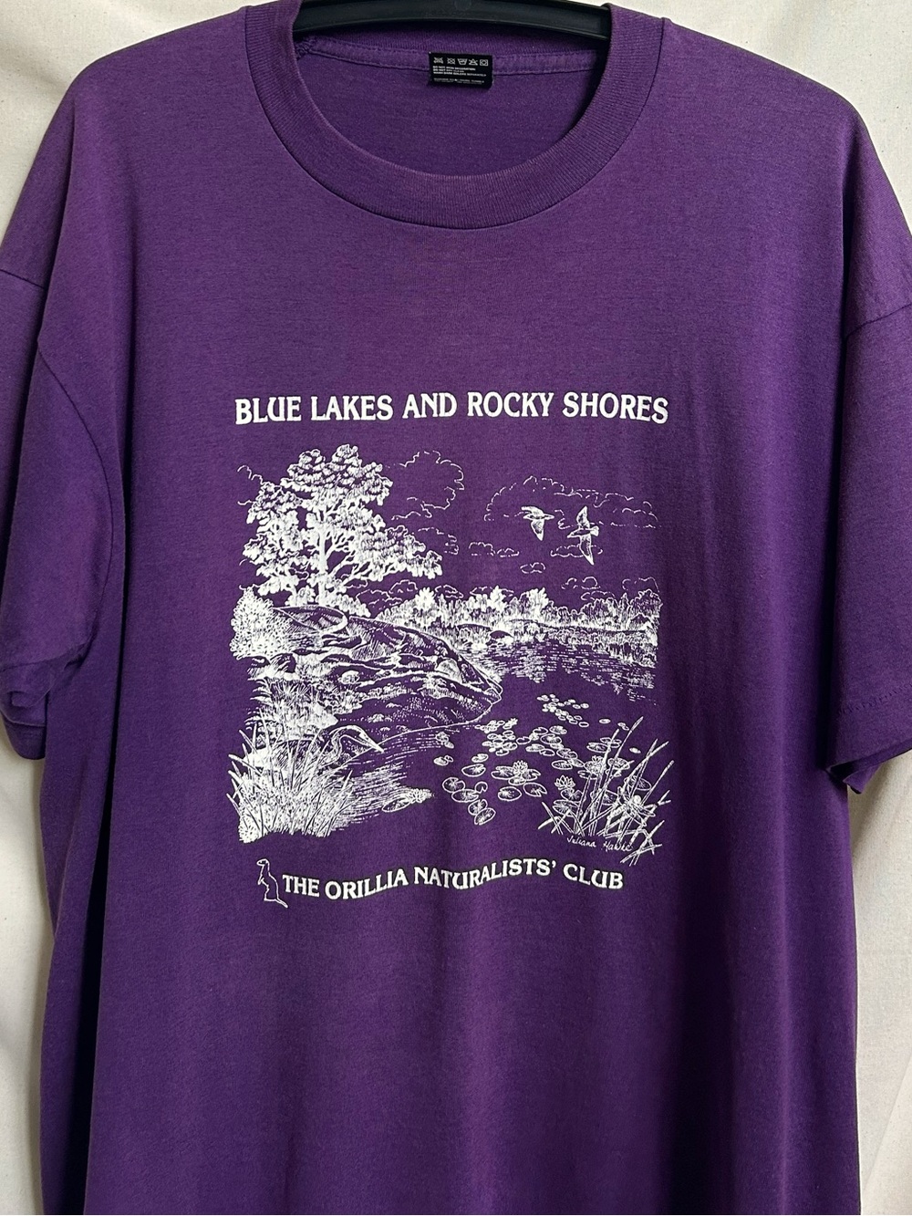 90s vintage Orillia Naturalists Club T-shirt Blue Lakes and Rocky Shores faded